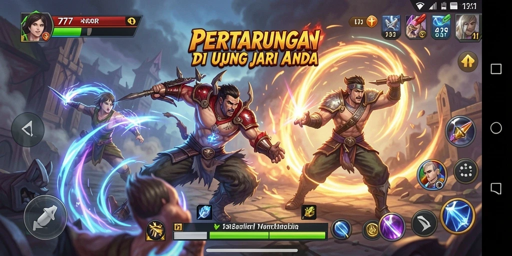 Skrinsut gameplay <strong>777IDR</strong> menampilkan pertarungan sengit antara karakter-karakter unik.