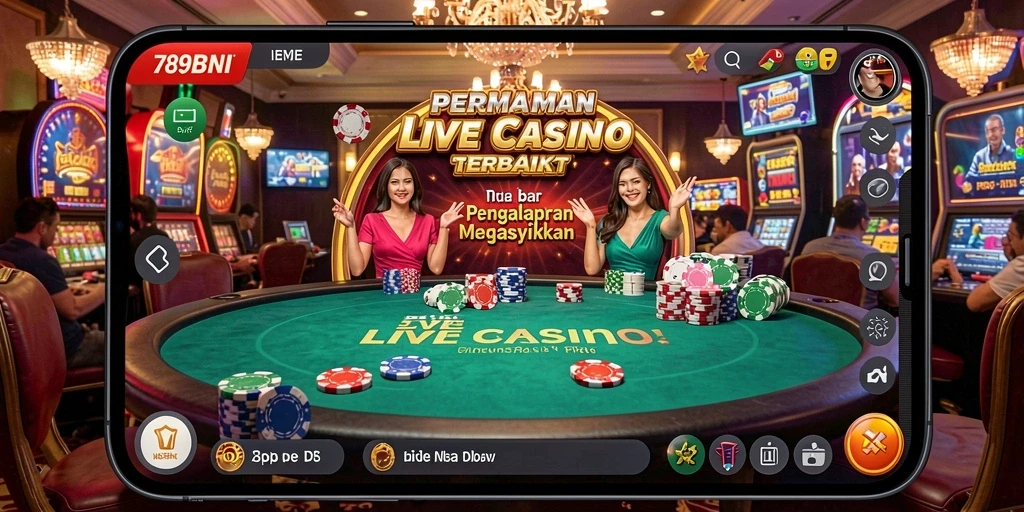 Screenshot gameplay 789BNI yang menampilkan dealer langsung dan suasana kasino.
