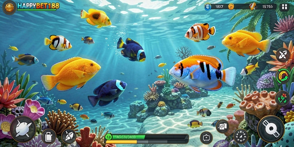 Gameplay seru di <strong>HAPPYBET188</strong>, menangkap ikan besar dengan senjata canggih.