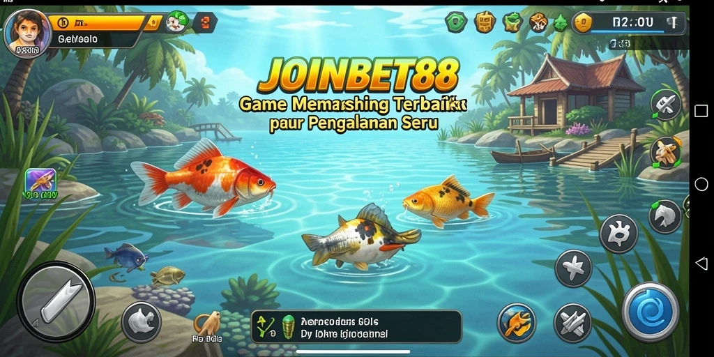 Gameplay seru JOINBET88 dengan banyak ikan dan lokasi memancing.