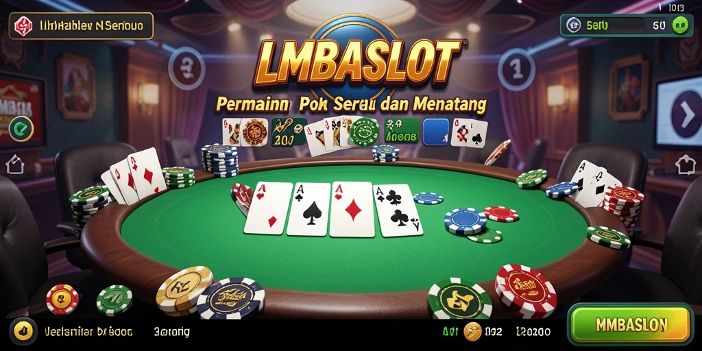 Screenshot utama LMBASLOT menampilkan gameplay poker yang menarik.