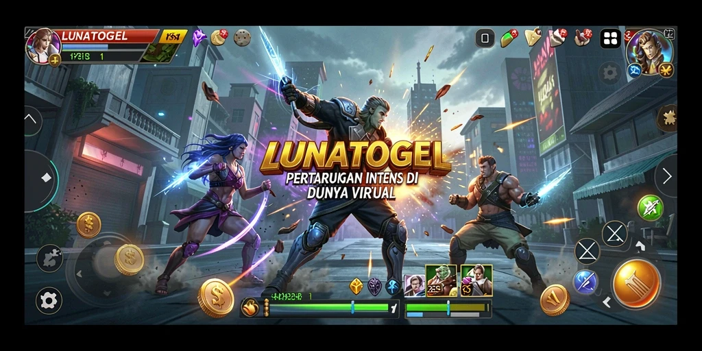 Tampilan gameplay seru LUNATOGEL dengan pertarungan karakter yang intens.