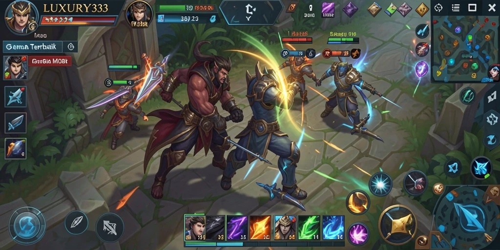 Screenshot gameplay menampilkan pertempuran seru di arena LUXURY333.