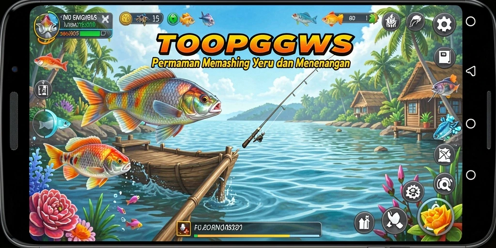 Screenshot TOOPGWS menampilkan aksi memancing yang realistik dan seru.