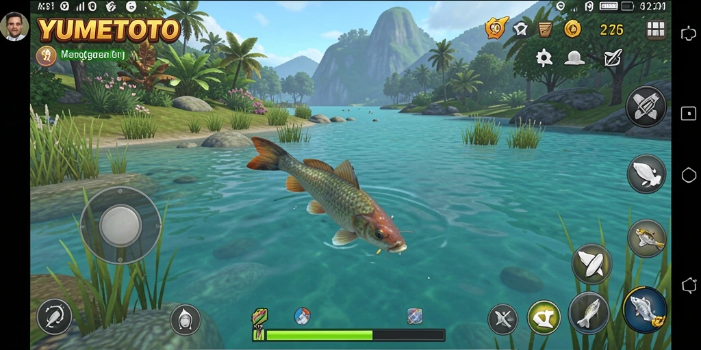 Gameplay YUMETOTO yang seru saat menangkap ikan.